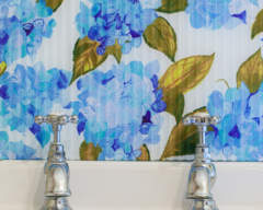 Blue Hydrangeas with Flutes bathroom splashback