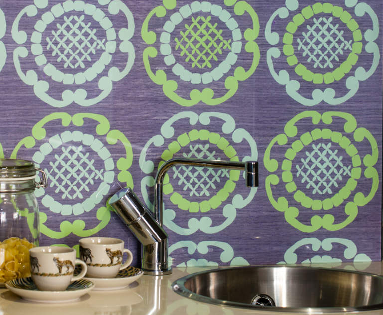 Green Geo in Grey Tile Style Splashback for Kitchens