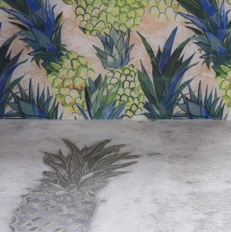 Pineapple concrete metal inlay