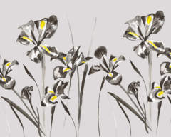 Iris in Stone Glass Splashback with pops of yellow