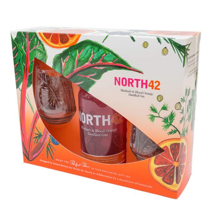 Emma Britton Decorative Glass Designer x North42 Rhubarb & Blood Orange Gin & Tumbler Gift Set