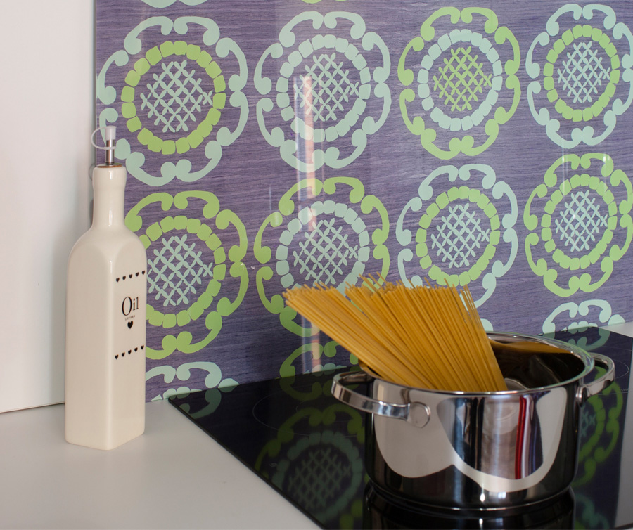 Emma-Britton-Decorative Glass Designer Splashbacks - Mint-Geo-in-Grey - how to refresh your kitchen