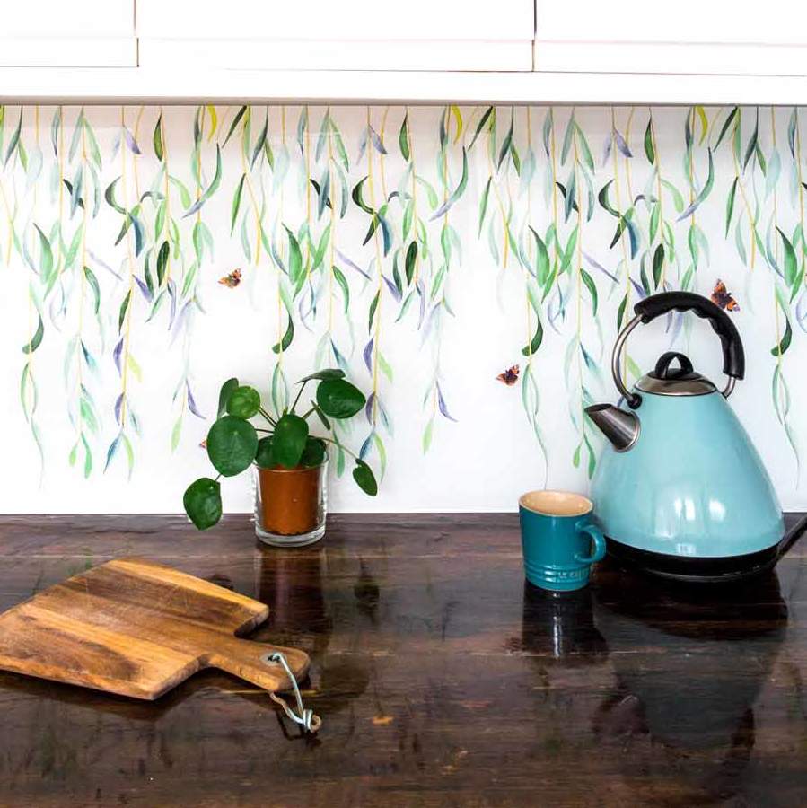 Emma-Brittton Decorartive Glass Designer Splashbacks - Willow-Red-Admiral - how to refresh your kitchen
