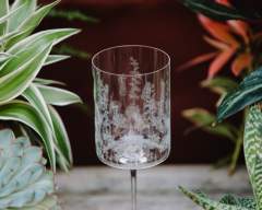 Etched exotic floral red wine crystal glass