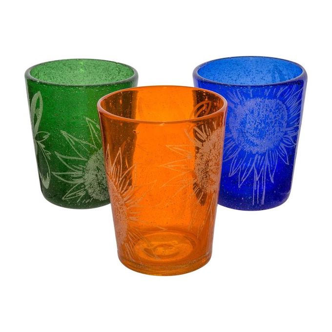 Coloured Tumblers with Flowers