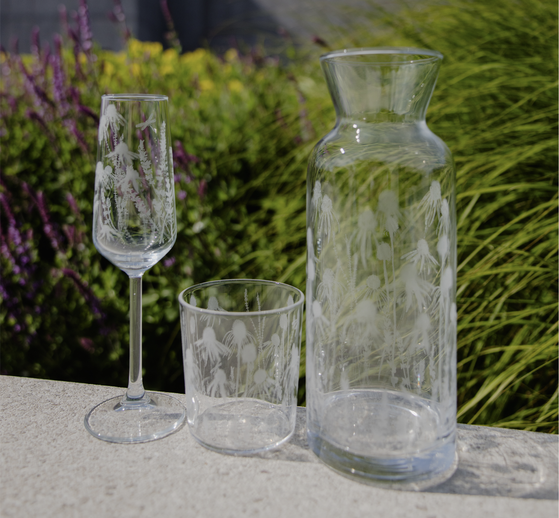 Emma Britton The Hepworth Wakefield Garden Collection Glasssware Carafe, Tumbler, Flute