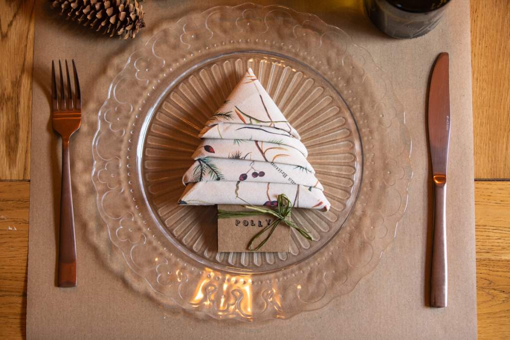 Emma Britton-Christmas-Tree-Napkin-Fold-Woodland-Walk-Napkins-photo-Elly Lucas