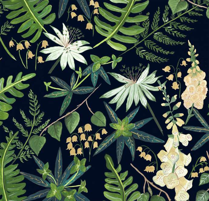 Woodland Splashback Moonlight Fern Statement Emma Britton Decorative Glass Designer Splashback