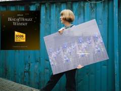 Emma Britton with Watercolour in Grey Splashback Design, with Houzz Award Winner Logo to celebrate win
