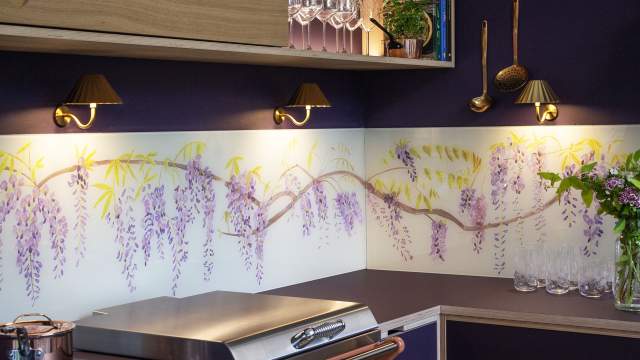 Aubergine Kitchen Splashback, Wisteria by Emma Britton