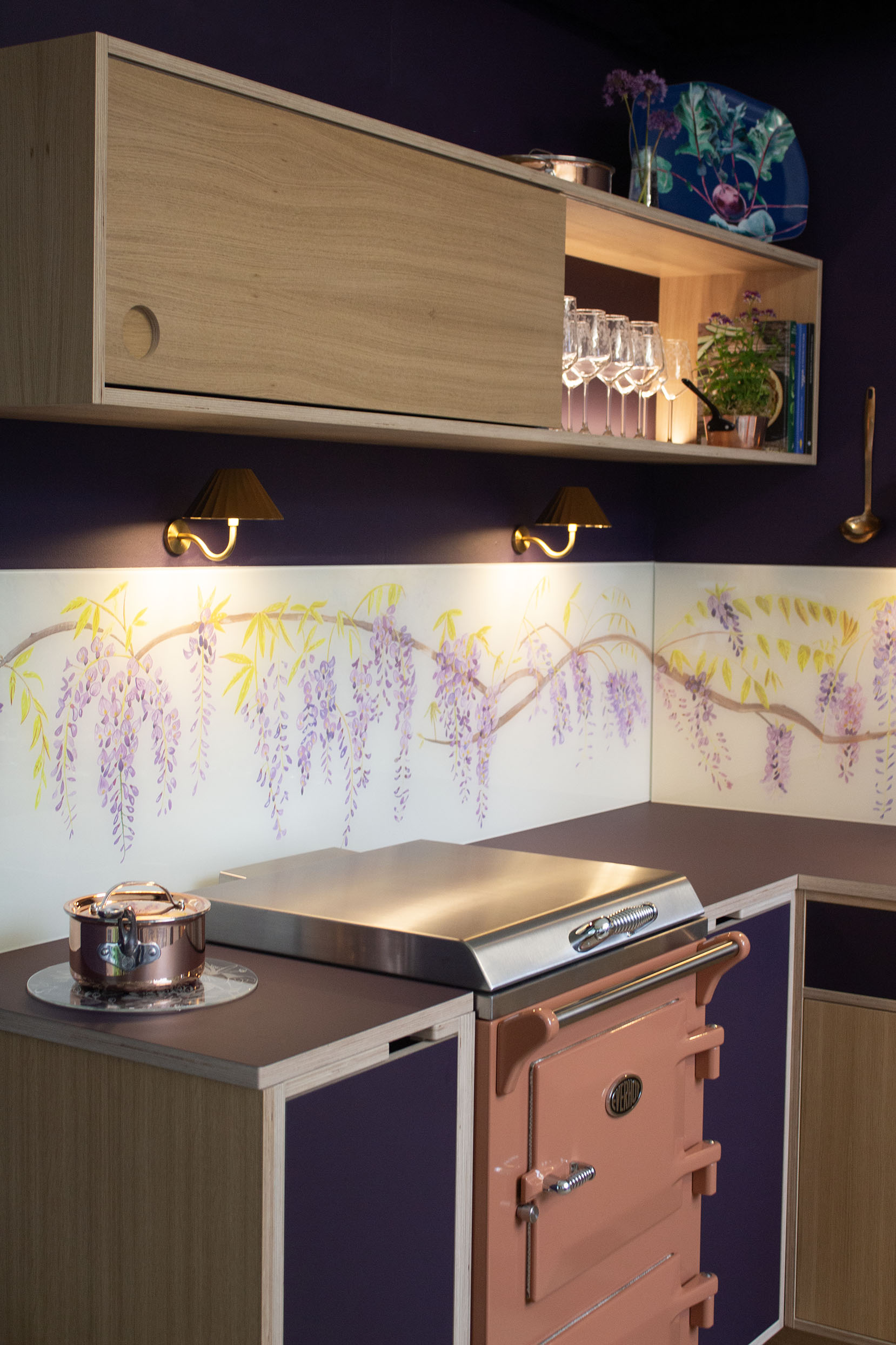 Wood & Wire Aubergine Kitchen for Emma Britton Wisteria Splashback