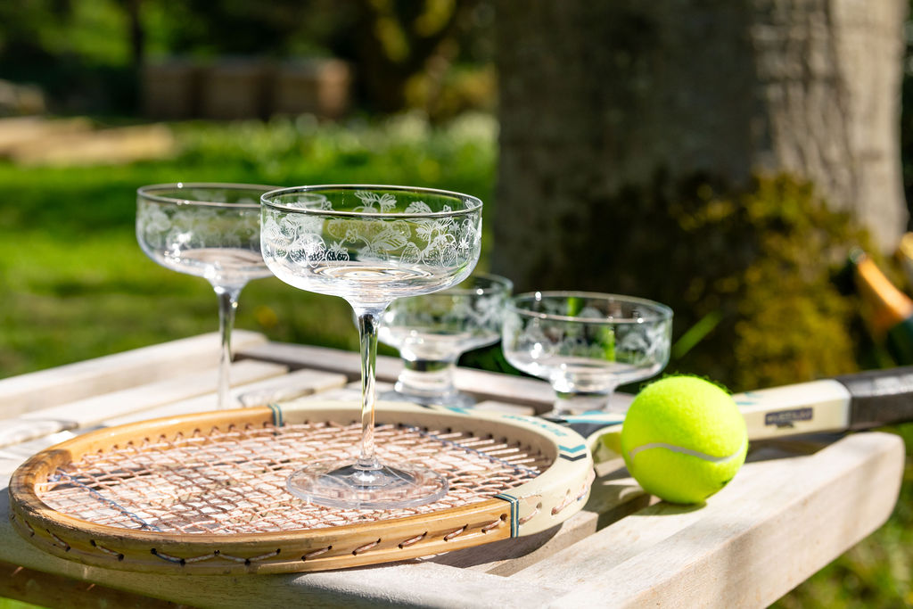 Emma Britton - Strawberry Coupes Emma Britton decorative strawberry crystal glass coupes filled with champagne
