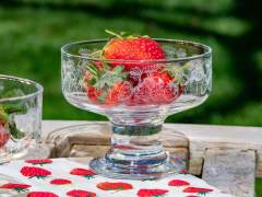 Strawberrry Glassware Decorative Bowls by Emma Britton filled with strawberries