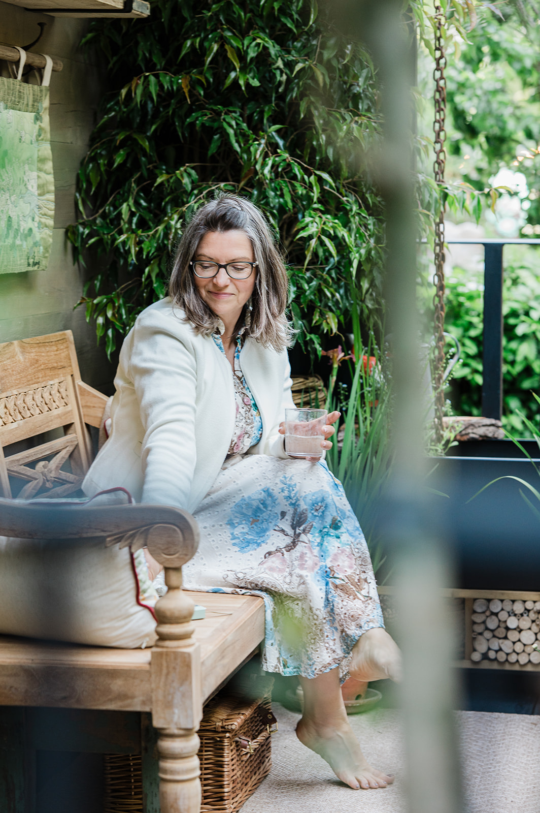Designer of Tales of the Riverbank Chelsea Flower Show Gold Award Winning Garden, Susie Kennedy holding Emma Britton 