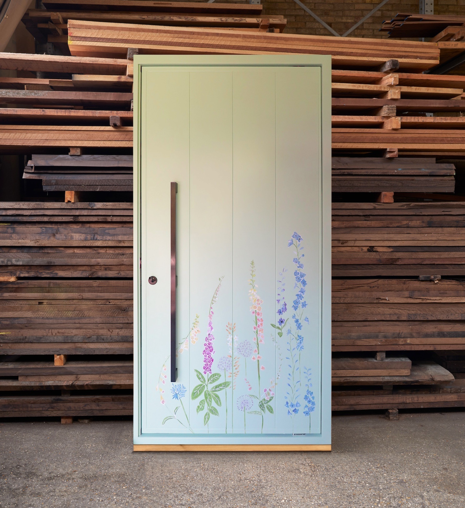 Emma Britton Floral Front Door for Urban Front - featuring foxgloves, delphiniums and more British garden flowers.
